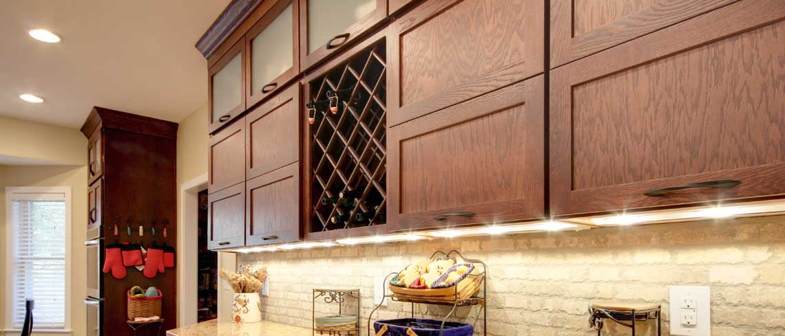 Bridgeport door style in Oak finished in Chestnut | Raby Home Solutions