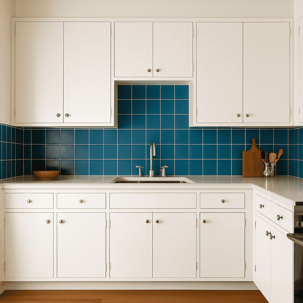 Blue backsplash in modern kitchen