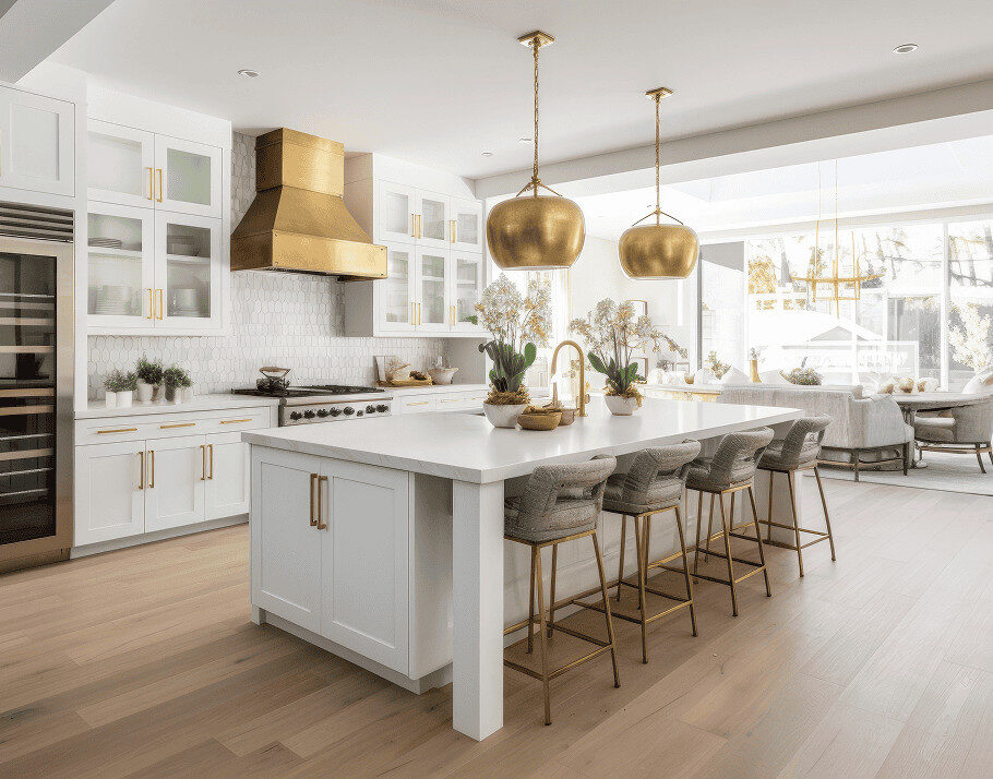 White cabinets in bright kitchen
