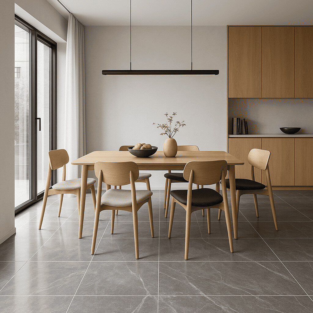 Grey marble tiles in modern dinning room