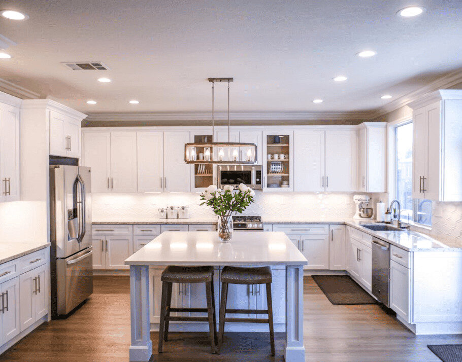 White kitchen cabinets at Raby Home