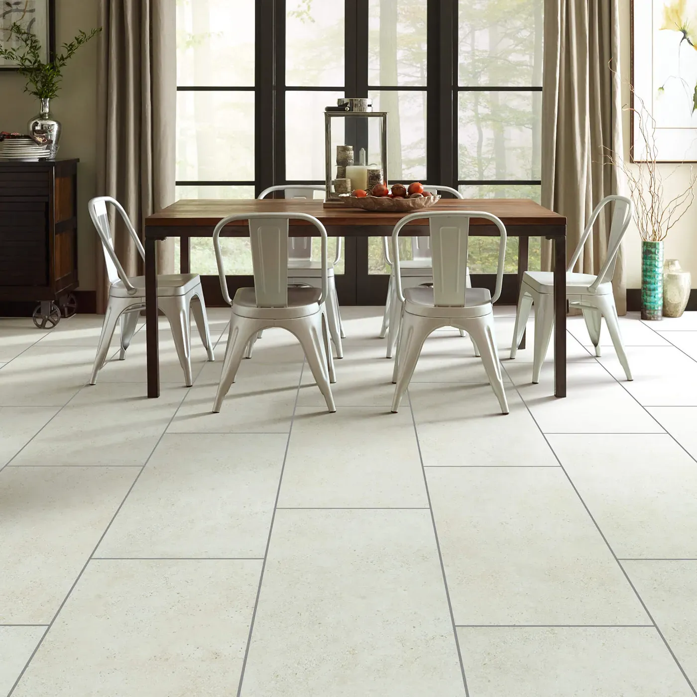 Crete-CS86Q-00100-Avorio-18x36-Sqr Shaw Floors Avorio large rectangular light beige tile in a dining room