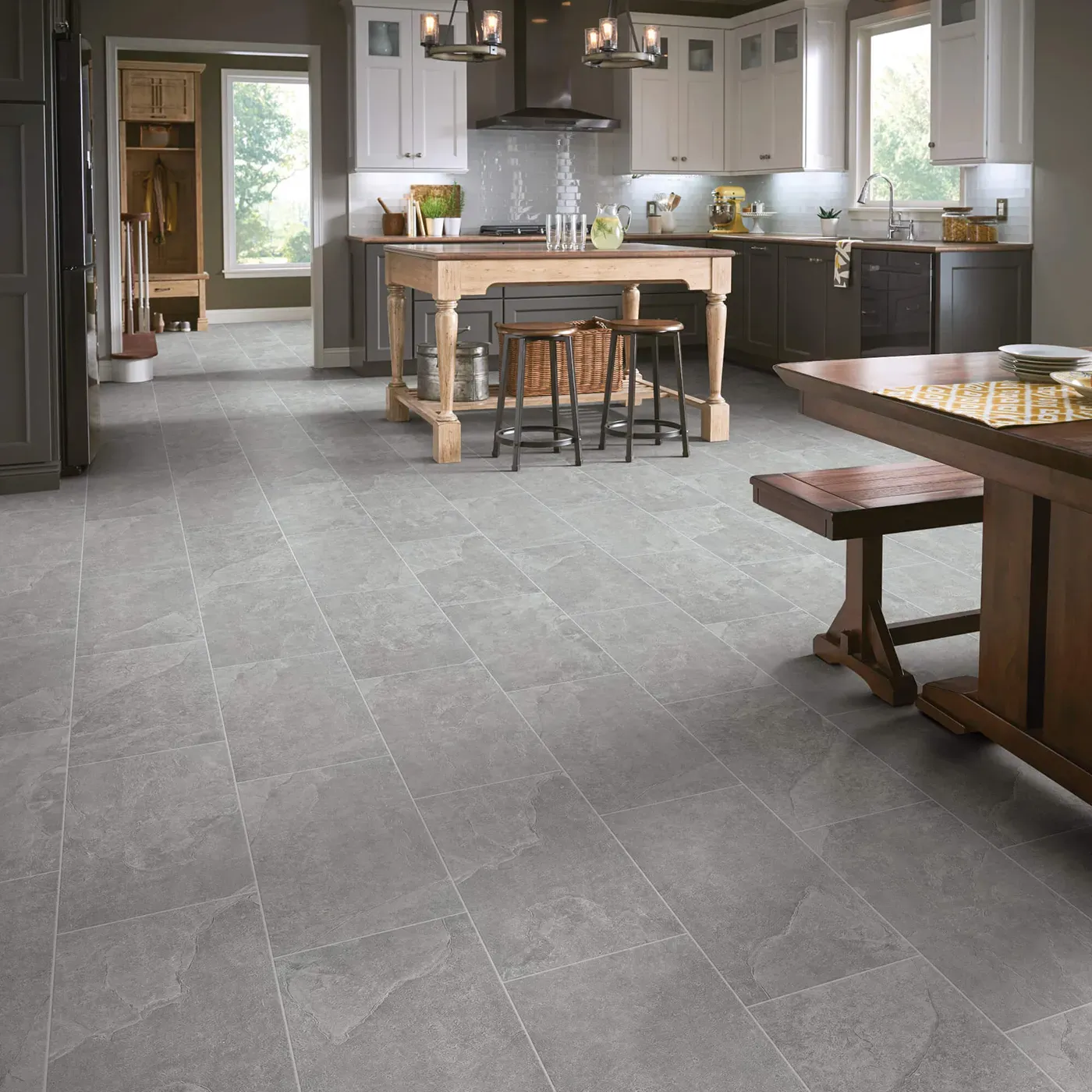 Crown-226TS-00550-Smoke-12x24-8U658-RM-H Shaw Floors Smoke gray large square tile in a kitchen