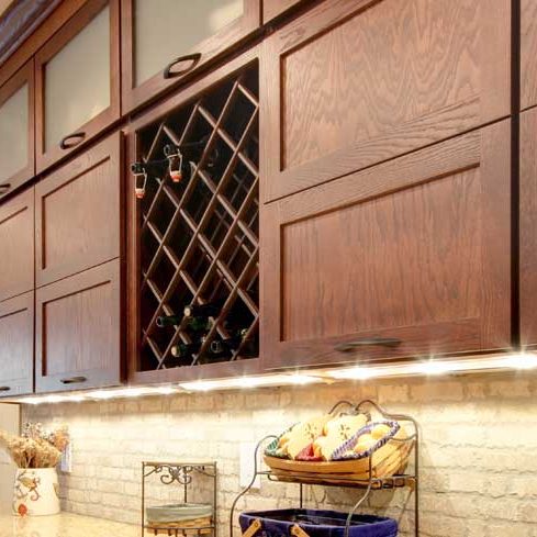 Bridgeport door style in Oak finished in Chestnut | Raby Home Solutions